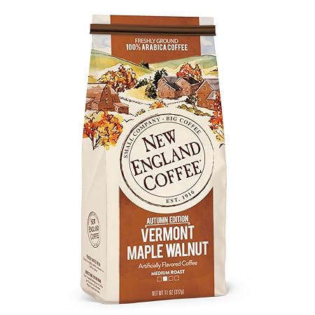 New England Coffee Vermont Maple Walnut Medium Roast Ground Coffee, 11oz Bag (Pack of 1)