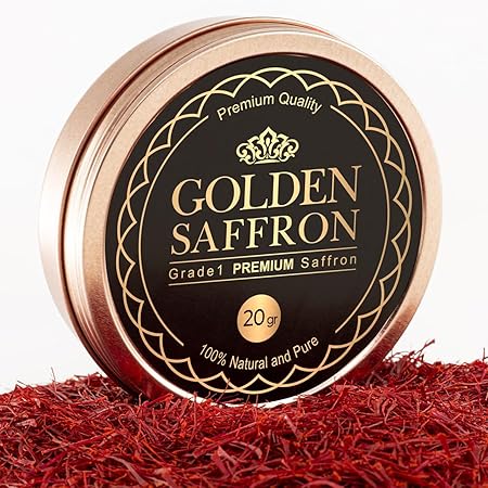 Golden Saffron, Finest Pure Premium All Red Saffron Threads, Grade A+ Super Negin, Non-GMO Verified. For Tea, Paella, Rice, Desserts, Golden Milk and Risotto (20.0 Grams)