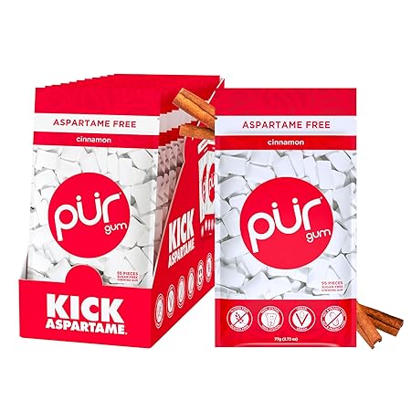 PUR Gum | Aspartame Free Chewing Gum | 100% Xylitol | Natural Cinnamon Flavored Gum, 55 Pieces (Pack of 12)