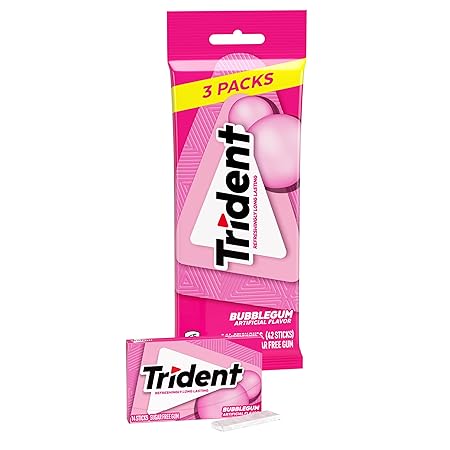 Trident Bubblegum Sugar-Free Chewing Gum, 3 Packs of 14 Pieces (42 Total Pieces)