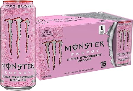 Monster Energy Ultra Strawberry Dreams, Sugar Free Energy Drink, 16 Ounce (Pack of 15)