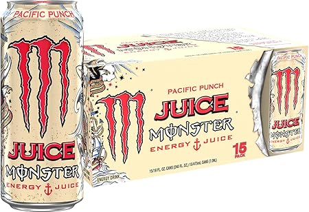 Monster Energy Juice Monster Pacific Punch, Energy + Juice, Energy Drink, 16 Ounce (Pack of 15)