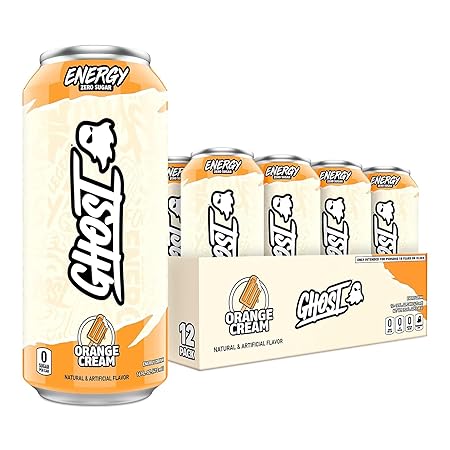 GHOST Energy Drink - 12-Pack, Orange Cream, 16oz Cans - Energy & Focus & No Artificial Colors - 200mg of Natural Caffeine, L-Carnitine & Taurine - Gluten-Free & Vegan
