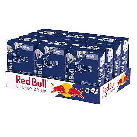 Red Bull Blue Edition Energy Drink, Blueberry, with 114mg Caffeine plus Taurine & B Vitamins, 12 Fl Oz, 6 Packs of 4 Cans (Pack of 24)