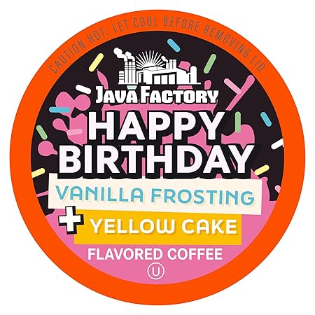 Java Factory Flavored Coffee Pods, Happy Birthday Cake Icing, Compatible with K Cup Brewers, 40 Count