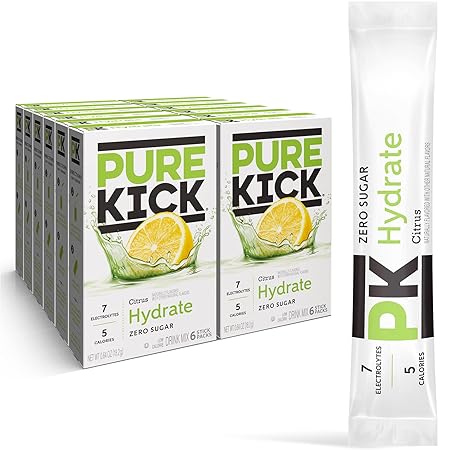 PURE KICK Hydration Singles To Go Drink Mix, Citrus, Includes 12 Boxes with 6 Packets in each Box, 72 Total Packets