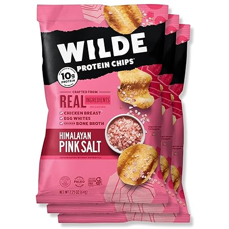 WILDE Himalayan Pink Salt Protein Chips, Thin and Crispy, High Protein, Keto Friendly, Made with Real Ingredients, 2.25oz Bags (Pack of 3)…