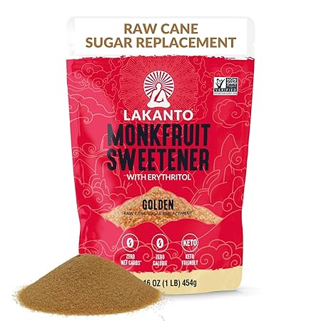 Lakanto Golden Monk Fruit Sweetener With Erythritol, Raw Cane Sugar Substitute From Monk Fruit Extract, Raw Sugar Replacement for Baking, Coffee & Tea, Gluten Free, Low Carb, Non GMO, Keto, 1 LB Bag