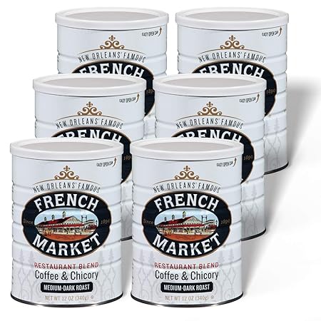 French Market Coffee & Chicory Restaurant Blend Medium-Dark Roast Ground Coffee, 12oz Can (Pack of 6)