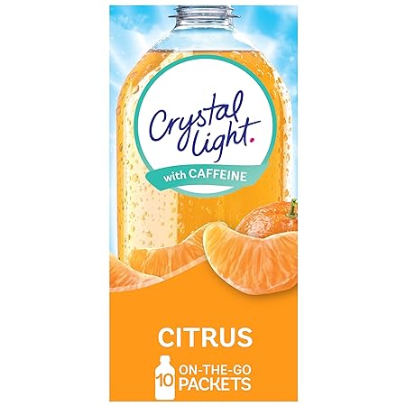 Crystal Light Citrus Naturally Flavored Powdered Drink Mix with Caffeine, 10 ct On-the-Go-Packets