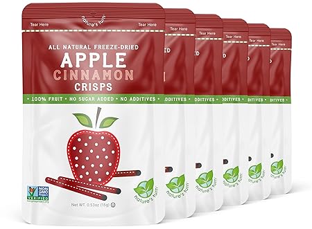 Nature’s Turn Freeze-Dried Apple Cinnamon Crisps – Healthy, Gluten-Free, Crispy & Delicious, Plant-Based Snack, Ideal for Cereal, Smoothies, School Lunches, & On-the-Go, Pack of 6 (0.53 oz Each)