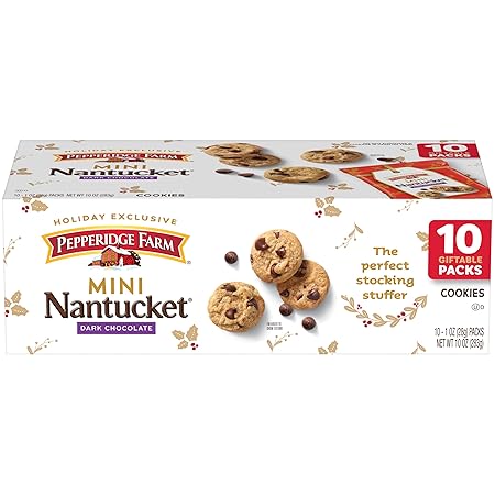 Pepperidge Farm Nantucket Mini Dark Chocolate Chip Holiday Cookies, 10 Single-Serve Packs