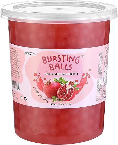 BREXONIC Popping Boba Pearls Bursting Tea Balls Drink & Dessert Topping Strawberry Mango Blueberry Passion Fruit Flavored Bubble Tea Tapioca Pearls (Pomegranate, 2 LB Pack of 1