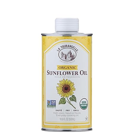 La Tourangelle, Organic High Oleic Sunflower Oil, Neutral Oil For Medium to High Heat Cooking and Skin Care, Non GMO, Pesticide and Chemical Free, 16.9 Fl Oz