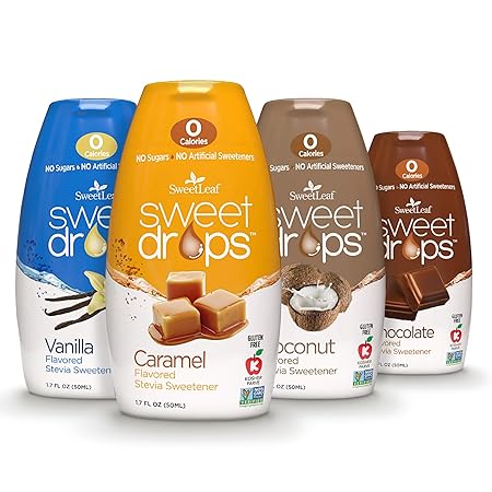 SweetLeaf Sweet Drops - Flavored Stevia Liquid Sweetener, Stevia Extract, Zero Calories, Gluten Free, Keto Friendly, Non GMO, Natural Flavor, Sugar Alternative - Variety Pack, 1.7 Fl Oz (Pack of 4)