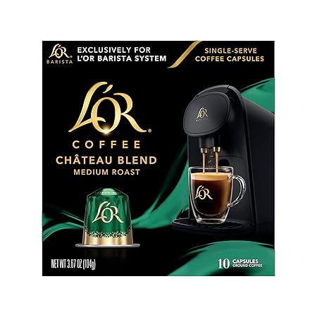 L'OR Coffee Pods, 10 Count Chateau Medium Roast Blend, Single-Serve Aluminum Coffee Capsules Compatible with the L'OR BARISTA System & *Nespresso Original Machines, 10 count (Pack of 1)