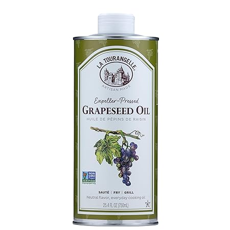 La Tourangelle, Expeller-Pressed Grapeseed Oil, High Heat Neutral Cooking Oil, Cast Iron Seasoning, Also Great for Skin, Hair, and DIY Beauty Recipes, 25.4 fl oz