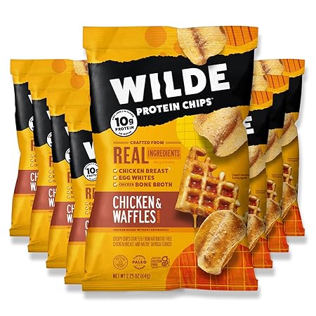 WILDE Chicken & Waffles Protein Chips, Thin and Crispy, High Protein, Keto, Made with Real Ingredients, 2.25oz Bags (Pack of 8)…