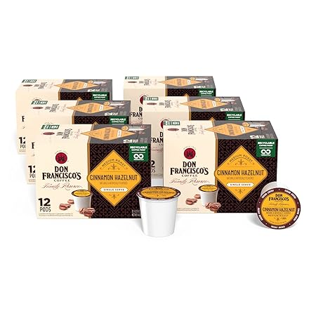 Don Francisco's Cinnamon Hazelnut Flavored Coffee - 72 K-Cup Compatible Single-Serve Pods - 100% Arabica - Compatible with Keurig Brewers