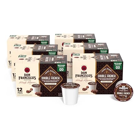 Don Francisco's Double French Dark Roast Coffee - 72 K-Cup Compatible Single-Serve Pods - Bold, Smoky Flavor - 100% Arabica - Recyclable - Rich Aroma, Full-Bodied Taste - Compatible with Keurig Brewers