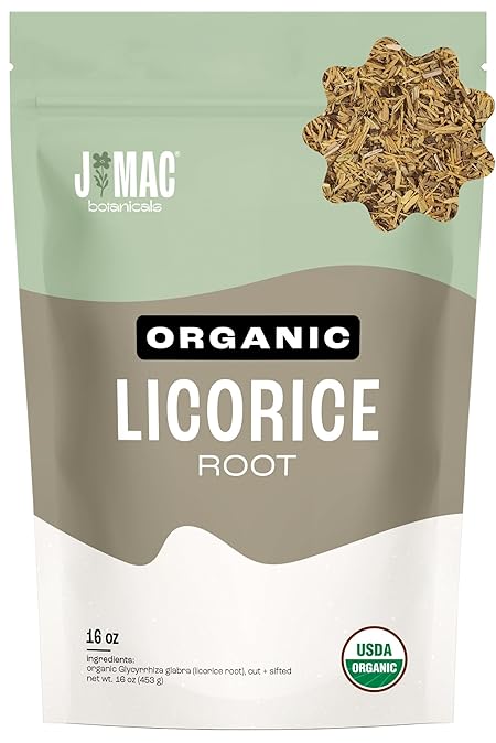 J MAC BOTANICALS Organic Licorice Root Tea, Cut and Sifted, Dried Herb, regaliz Raiz organico