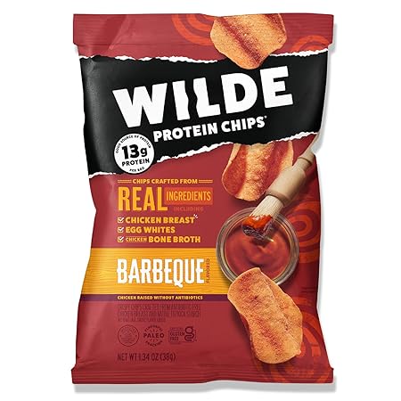 WILDE Protein Chips Barbeque, Thin and Crispy High Protein Snacks, Keto Friendly, Low Carb Chips, Real Ingredients, 1.34oz (Pack of 8)