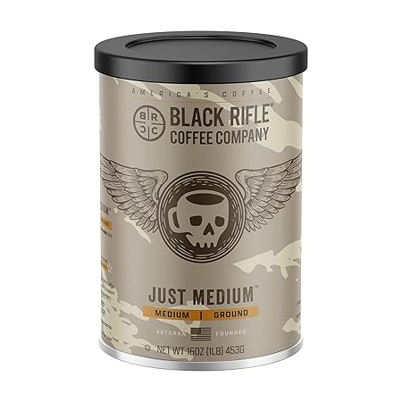 Black Rifle Coffee Company Just Medium Canister, Medium Roast Ground Coffee, 16 OZ Bag