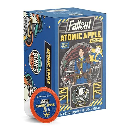 Bones Coffee Company Fallout Atomic Apple, Apple Pie Flavored Coffee Pods, Low Acid Medium Roast Single-Serve Bones Cups, Compatible with 1.0 & 2.0 Capsule Brewers Coffee Maker, 12 Count