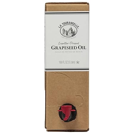 La Tourangelle, Expeller-Pressed Grapeseed Oil, High Heat Neutral Cooking Oil, Cast Iron Seasoning, Also Great for Skin, Hair, and DIY Beauty Recipes, 5 Liters