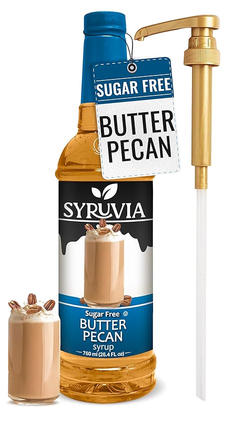 Syruvia Sugar Free Coffee Syrup, Butter Pecan Flavored Syrup for Drinks, Lattes, and Desserts – 25.4 fl oz, With Pump