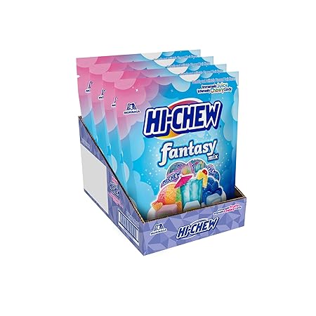 HI-CHEW Fantasy Mix, Rainbow Sherbet Blue Hawaii Blue Raspberry, 220+ Pieces, 4 Stand Up Pouches, 12.7oz ea - Unique Fun Soft Chewy Candy - Immensely Juicy Flavors - Individually Wrapped Halloween Sharing Candy