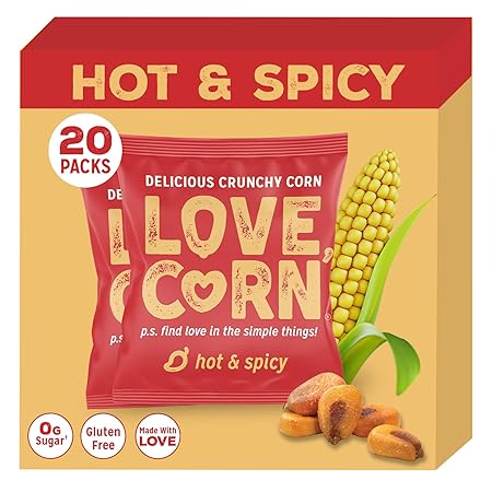 LOVE CORN | Habanero Chilli Delicious Crunchy Corn | 0.7oz, 20 bags | Low-Sugar, Gluten-Free, Plant Based, Non-GMO