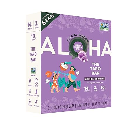 ALOHA Organic Plant Based Protein Bars | The Taro Bar - Special Edition | 6 Count, 1.98oz Bars | Vegan, Low Sugar, Gluten Free, Paleo, Low Carb, Non-GMO, Stevia Free, Soy Free, No Erythritol