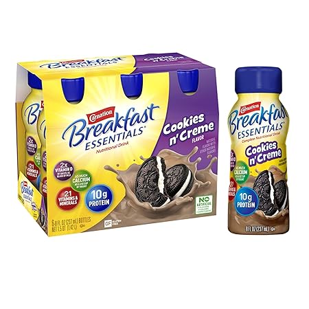 Carnation Breakfast Essentials Complete Nutritional Drink Cookies N Crème Flavor 8 oz Bottle 24 Ct
