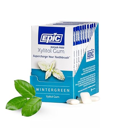 Epic 100% Xylitol Wintergreen Chewing Gum - Sugar Free, Aspartame Free Dental Gum - Supports Oral Health & Fresh Breath - 12 Pieces (Pack of 12)