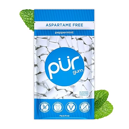 PUR Gum | Aspartame Free Chewing Gum | 100% Xylitol | Natural Peppermint Flavored Gum, 55 Pieces (Pack of 1)