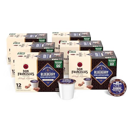Don Francisco's Blueberry Flavored Coffee - 72 K-Cup Compatible Single-Serve Pods - 100% Arabica - Recyclable through TerraCycle - Smooth, Sweet Berry Flavor - Compatible with Keurig Brewers
