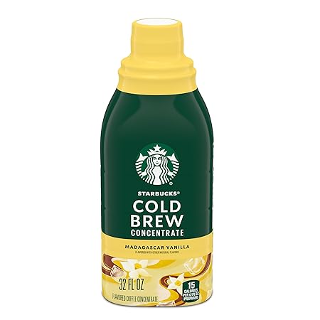Starbucks Cold Brew Coffee Concentrate, Naturally Flavored Madagascar Vanilla, 100% Arabica, Multi-Serve Bottle (32 Fl Oz)