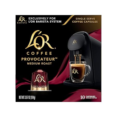 L'OR Coffee Pods, 10 Count Provocateur Medium Roast Blend, Single-Serve Aluminum Coffee Capsules Compatible with the L'OR BARISTA System & *Nespresso Original Machines, 10 count (Pack of 1)