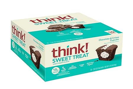 think! Protein Bars, High Protein Snacks, Gluten Free, Kosher Friendly, Sweet Treat, Chocolate & Creme Cupcake, 10 Count (Packaging May Vary)