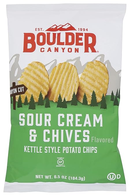 Boulder Canyon Kettle Cooked Potato Chips Sour Cream & Chives, 6.5oz, (Pack of 12), Natural