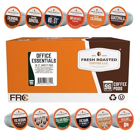 Fresh Roasted Coffee, Office Essentials Variety Pack, K-Cup Compatible, 96 Count