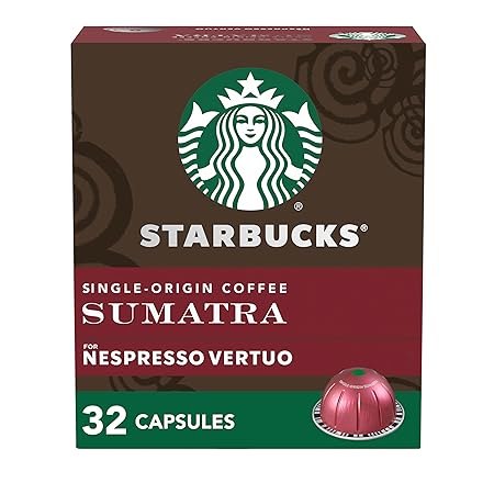Starbucks by Nespresso Vertuo, Single-Origin Sumatra, Dark Roast Coffee, 32-count Coffee Pods, Brews 7.8 oz.
