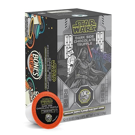 Bones Coffee Company Star Wars Dark Side, Chocolate Truffle Flavored Coffee Pods, Low Acid Medium Roast Single-Serve Bones Cups, Compatible with 1.0 & 2.0 Capsule Brewers Coffee Maker, 12 Count