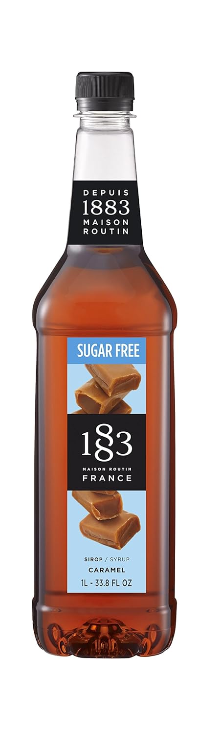 1883 Coffee Syrup, Sugar Free Caramel Syrup for Drinks, Made in France, 1 Liter Plastic Bottle