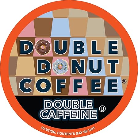 Double Donut High Caffeine Coffee Pods, Extra Strong Double Caffeine Coffee Cups for Keurig K Cup Brewer Machines Single Serve Dark Roast Coffee, 48 Count
