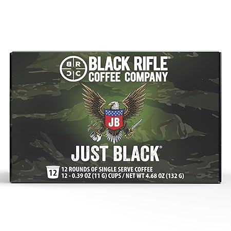 Black Rifle Coffee Company Just Black, 12 Count, Medium Roast K Cups - Single Serve K Cups Coffee Pods - Kcup Pods Compatible with Keurig 1.0 & 2.0 - Made from Arabica Beans