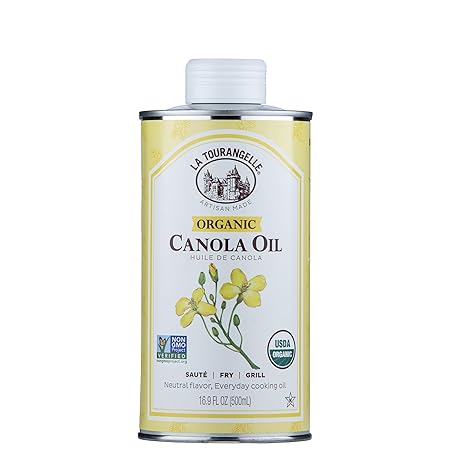 La Tourangelle, Organic Canola Oil, Expeller-Pressed Non-GMO Canola Seeds, Pesticide and Chemical Free, High Heat Neutral Cooking Oil, 16.9 Fl Oz