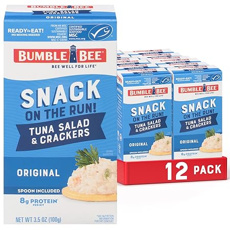Bumble Bee Snack On The Run Original Tuna Salad with Crackers Kit (Pack of 12) - Ready to Eat Protein Snack Pack - 8g Protein per Box - Wild Caught MSC Certified Tuna