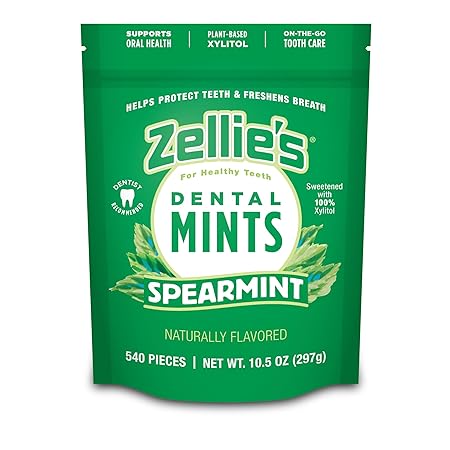 Zellie's | 100% Xylitol Spearmint Breath Mints | No Aspartame, Gluten Free, Vegan & Kosher Mints (540 Count - Pack of 1)
